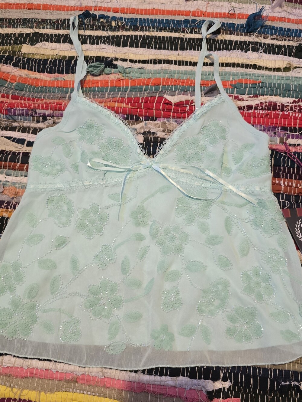 Y2k Top Rhinestones Beaded Tank Top Mint Aqua Beaded Y2k Style Tank small